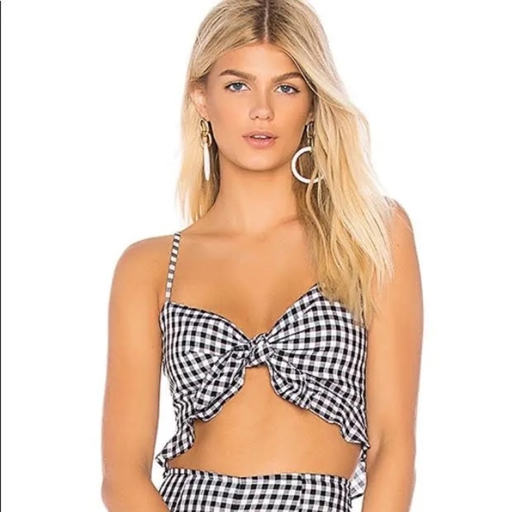 NWT Flynn Skye Black White Checkered Tie Front Crop Top Women's Small S